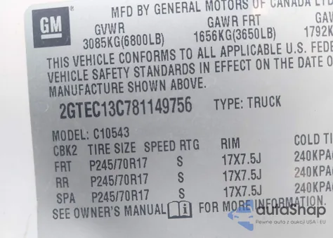 2008 GMC Sierra 1500 Sl из США, поврежденный, VIN 2GTEC13C781149756